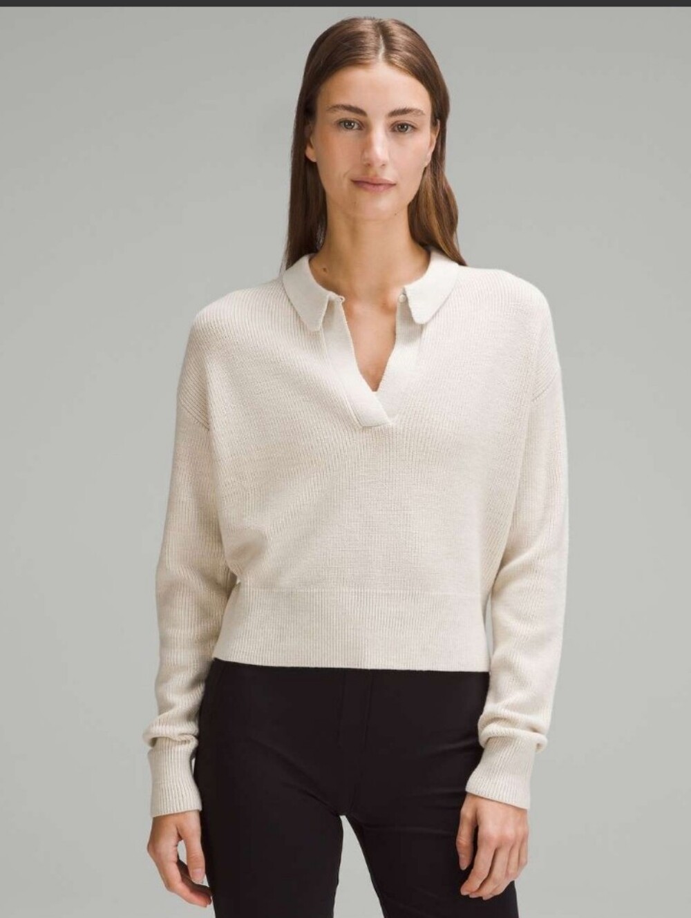 Lululemon Womenβs Cream Collared V-Neck Sweater